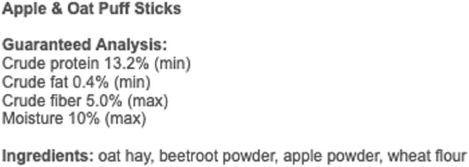 Natural Apple & Oat Puff Sticks for Small Pets - High Fiber, Variety, Dental Health, Oat Hay - 6 oz.
