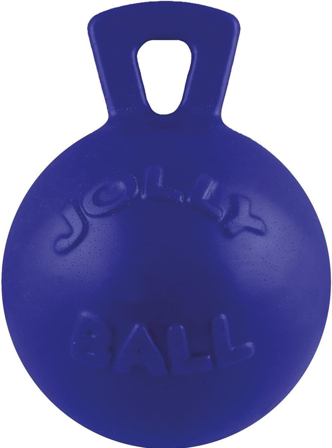 Jolly Pets Tug-n-Toss heavy duty dog toy ball with handle, 8 inches, large size, blueberry color