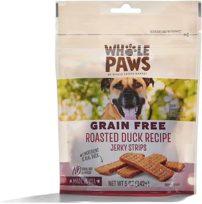 Whole Paws Grain-Free Jerky Dog Treats Roasted Duck Recipe 5 Ounce Made in USA