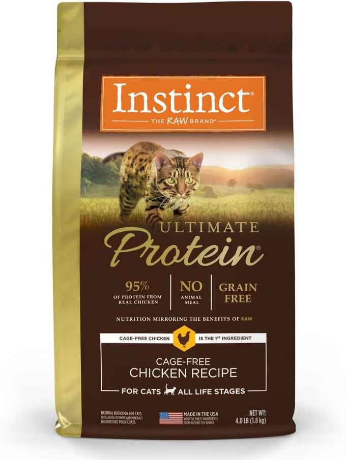 Instinct ultimate grain free dry cat food, natural recipe with cage free chicken and 95% protein