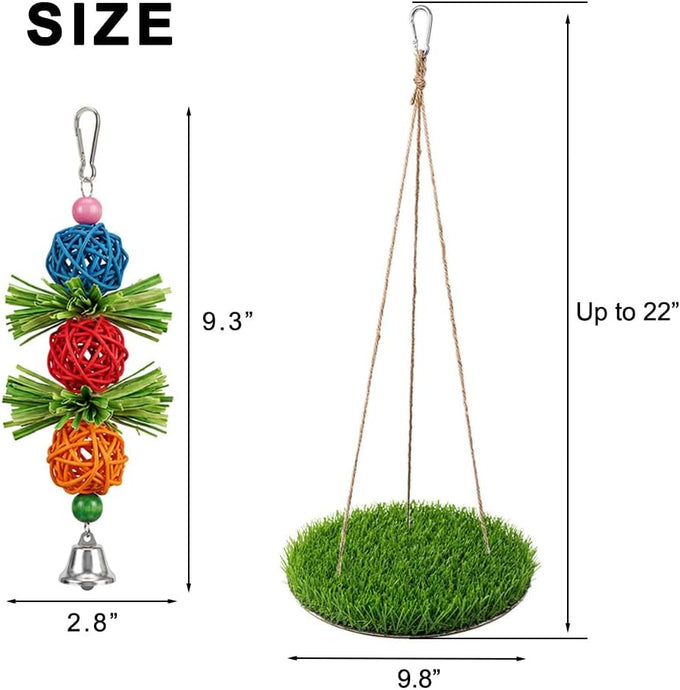 Bird Swing with Wooden Perch Stand for Parakeets, Cockatiels, Conures, Adjustable Rope and Rattan Chew Balls Cage Accessory