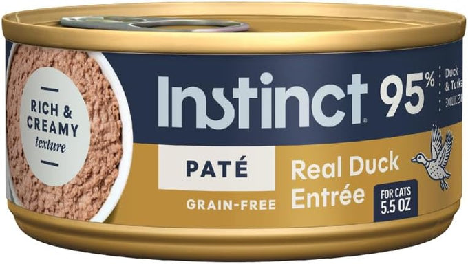Instinct grain-free, high-protein, real duck wet cat food, 5.5 oz cans, pack of 12, USA made
