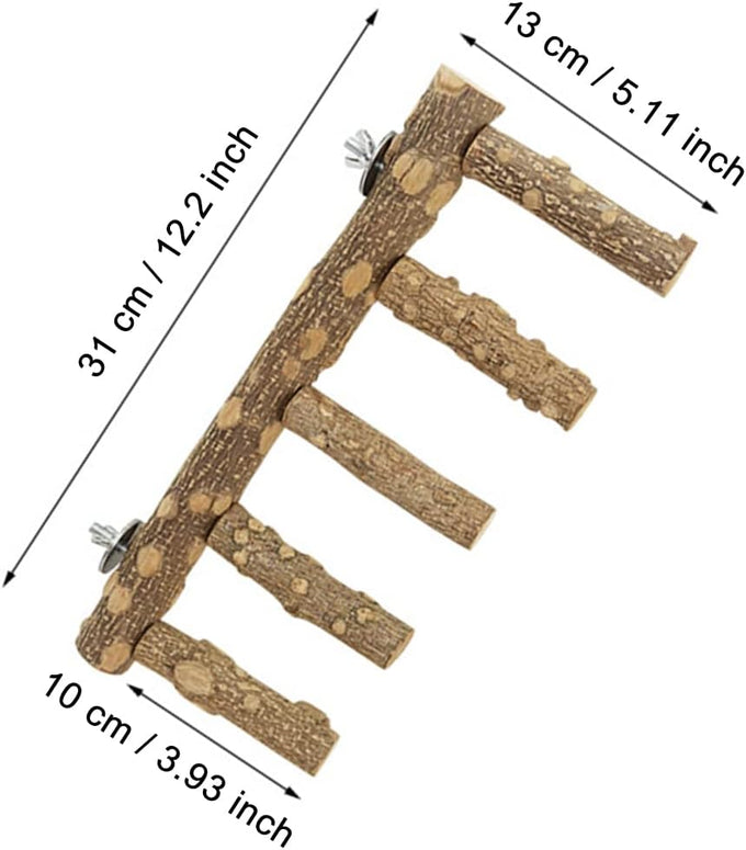 Natural Wooden Bird Ladder for Small Animal Exercise and Chewing Toy, 12.2 inches, Easy Installation