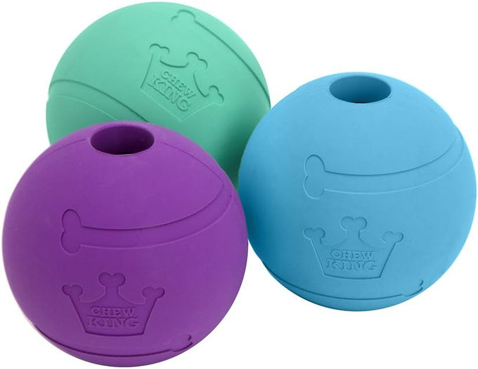 Chew King 3 inch natural rubber fetch balls durable dog toy pack of 3