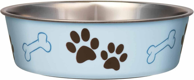 loving pets bella stainless steel dog & cat bowls - spill proof medium 20-35 lbs blueberry