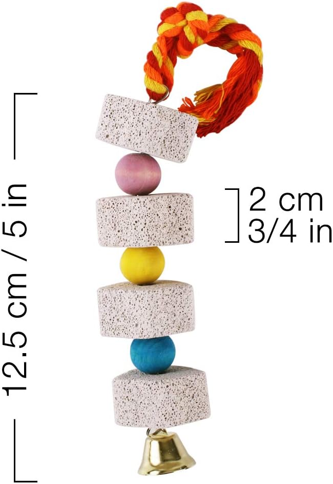 2-pack Unibene star-shaped bird beak grinding stones with lava block calcium supplement, cotton rope, and bell for African Greys, Conure, and small animals