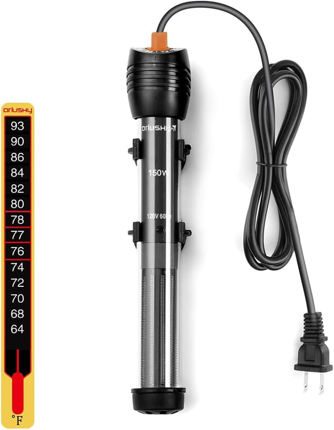 Orlushy 50w Submersible Aquarium Heater Adjustable Fish Tank Heater With Free Thermometer