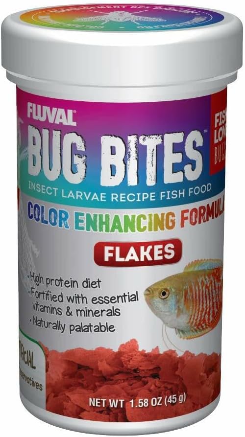 Fluval Bug Bites Brown Fish Food, Tropical Flakes for Small to Medium Fish, 3.17 oz, A7348, High-Protein Diet