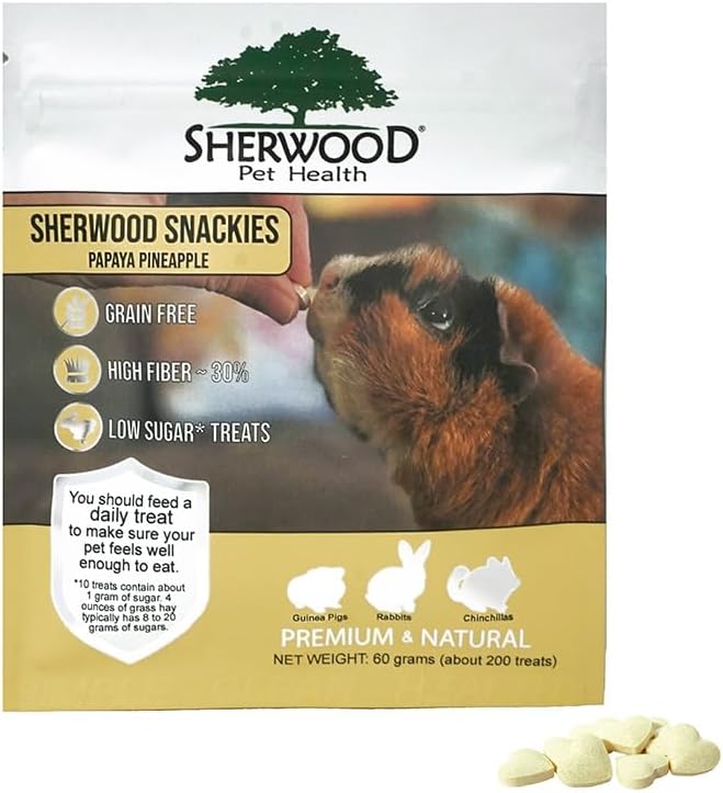 sherwood pet health snackies for small pets, grain-free, real fruit, low sugar, high fiber, heart-shaped treats in multiple flavors