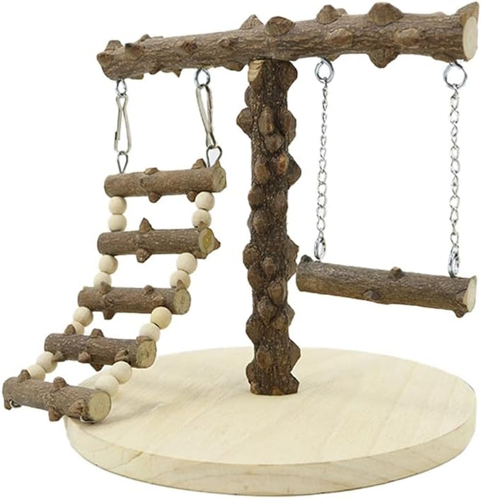 Natural Wood Bird Perch Stand for Small to Medium Size Parrots, Portable Training Perch