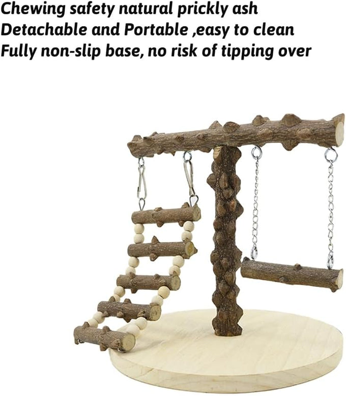 Natural Wood Bird Perch Stand for Small to Medium Size Parrots, Portable Training Perch