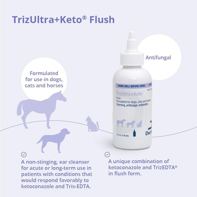 TrizULTRA+Keto Flush for Cats, Dogs, and Horses - 4 oz Multi Cleansing Ear Flush Made in USA