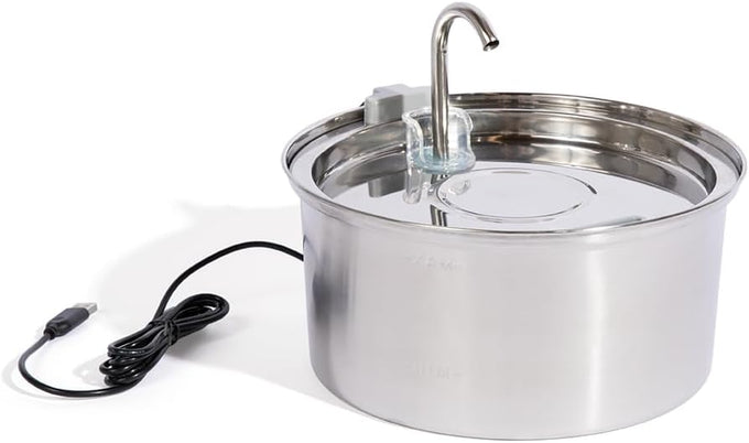 kittySpout stainless steel cat water fountain, 3.2L corded, automatic, quiet, dishwasher safe, 304 stainless steel, 1.5W pump, 20dB noise level