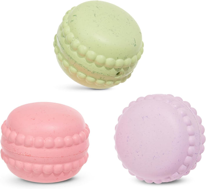 Barkbox Macaruffs plush dog toy bundle for small dogs with all-natural rubber and squeaker fun