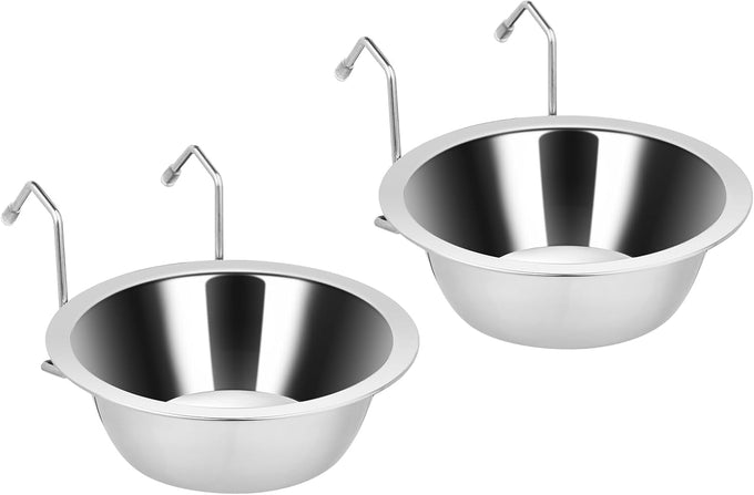 Fri4Free 2PCS stainless steel hanging kennel water bowls for small dog cage accessories