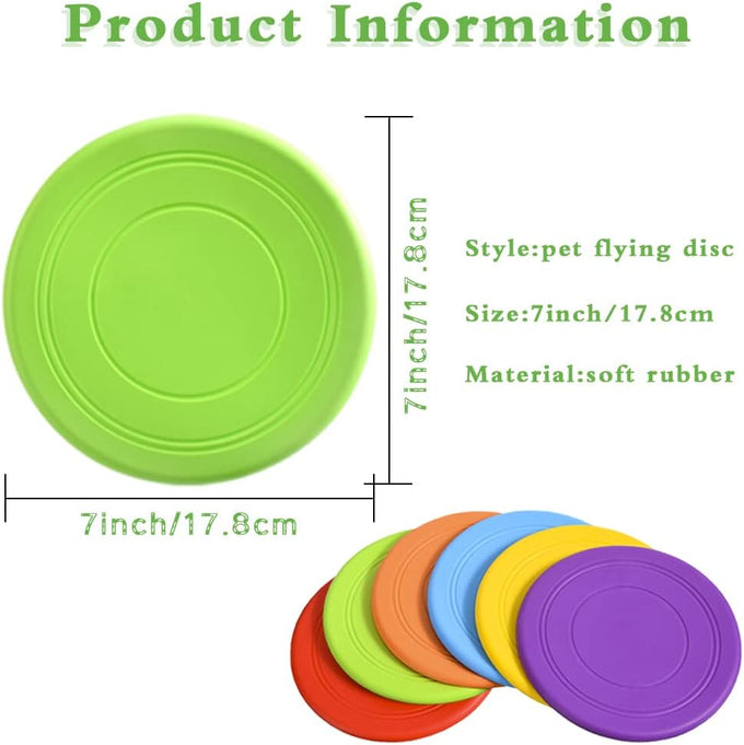 Bvrbaory 6 pack soft flying discs for small to medium dogs, safe on teeth, 6 colors, 7 inch diameter