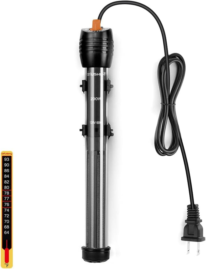 Orlushy 50w Submersible Aquarium Heater Adjustable Fish Tank Heater With Free Thermometer