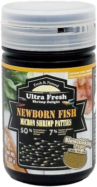 Ultra Fresh Baby Fish Food with 50% Sword Prawn Shrimp, Slow Sinking, Healthy Fry Growth and Cleaner Water
