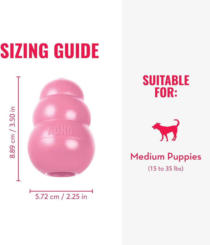 Kong puppy toy natural teething rubber for medium puppies fun to chew and fetch pink