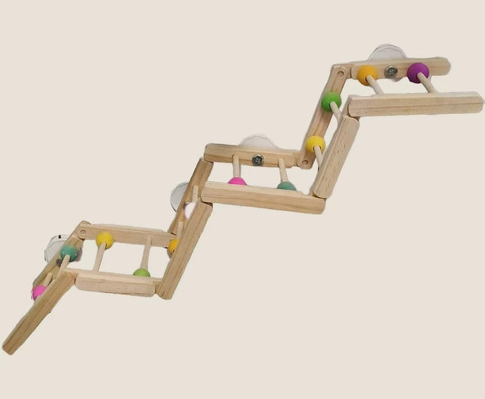 12-inch foldable hardwood parrot climbing bridge with colorful beads, 2 pack tri-section cage accessories for small birds