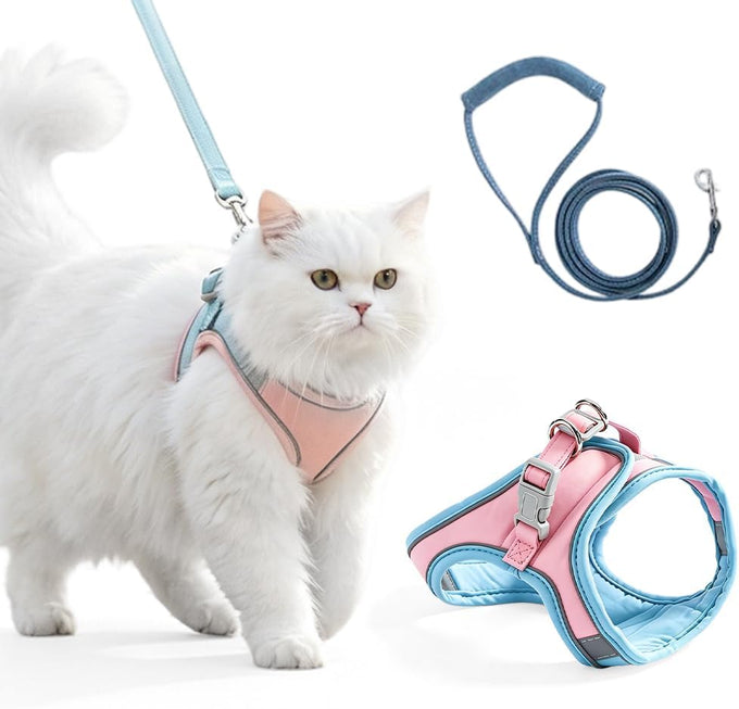 Pink Cat Harness and Leash for Small to Medium Adult Cats with Reflective Strip, Escape Proof and Soft Breathable Vest
