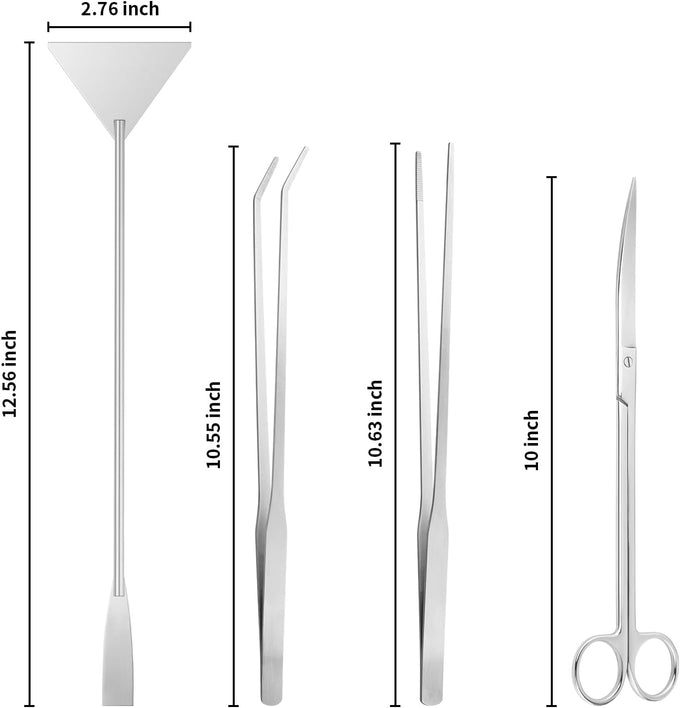 ohtomber aquascape 4pcs terrarium supplies with long tweezers, feeding tongs, aquarium scissors, and algae scraper