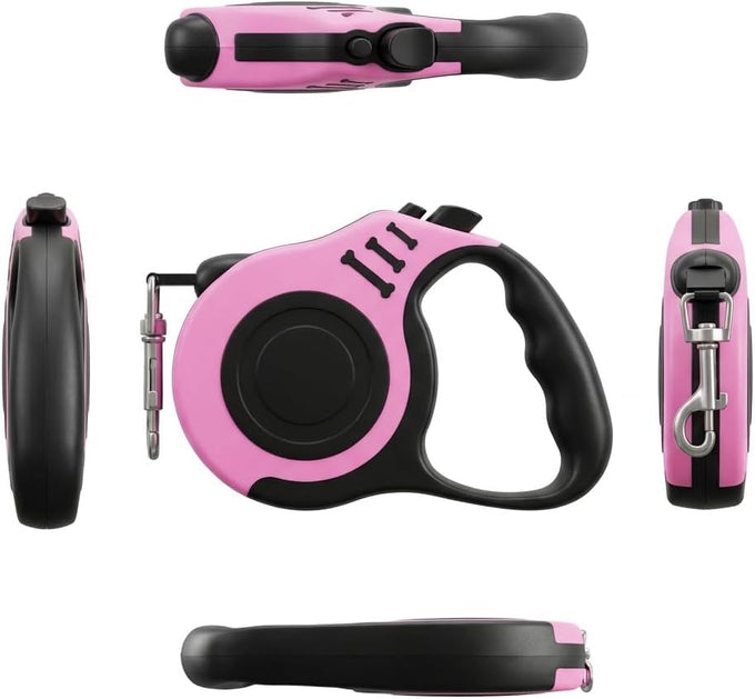 petimp lightweight 16ft retractable dog leash set with pink folding bowl and accessories