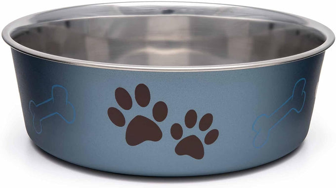 loving pets bella stainless steel dog & cat bowls - spill proof medium 20-35 lbs blueberry
