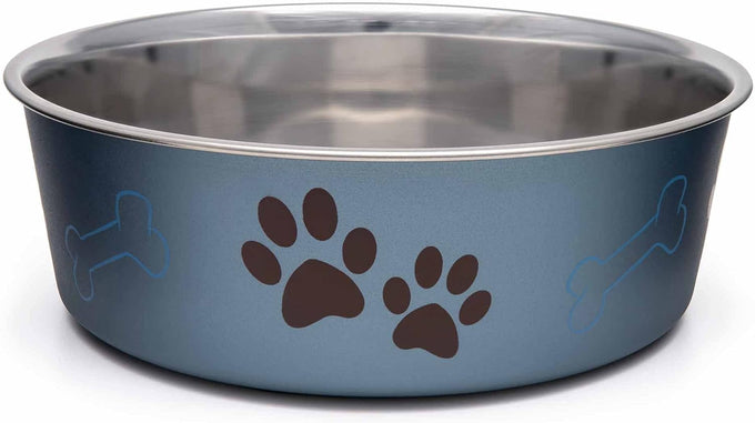 loving pets bella stainless steel dog & cat bowls - spill proof medium 20-35 lbs blueberry