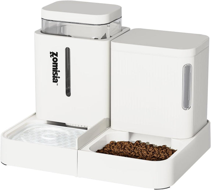 zomisia automatic cat feeder and water dispenser set with 180 degree rotatable for small dogs and cats black 0.8 gallon x 2