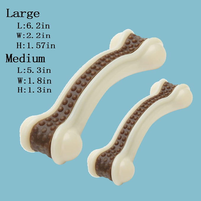 Nylon dog chew toys, 2 pack, beef flavor, indestructible, teething, bone shape, large, medium, small puppies