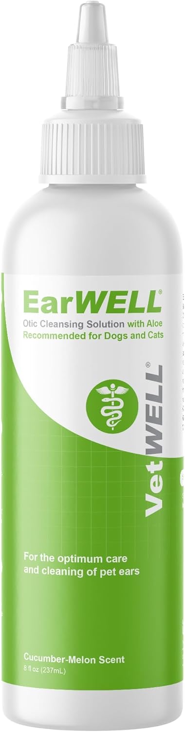 VetWELL cucumber melon ear cleaner for dogs and cats 8 oz otic rinse for infections and odor control