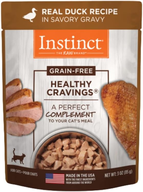 Instinct grain free wet cat food topper with real duck for fussy cats, 3 oz pouches, pack of 24
