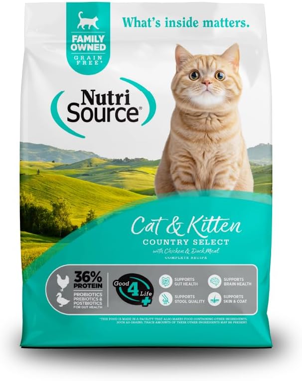 NutriSource Grain Free Chicken & Salmon Cat & Kitten Food, 4LB, 43% Protein, Omega-3 & Omega-6, Prebiotics & Probiotics