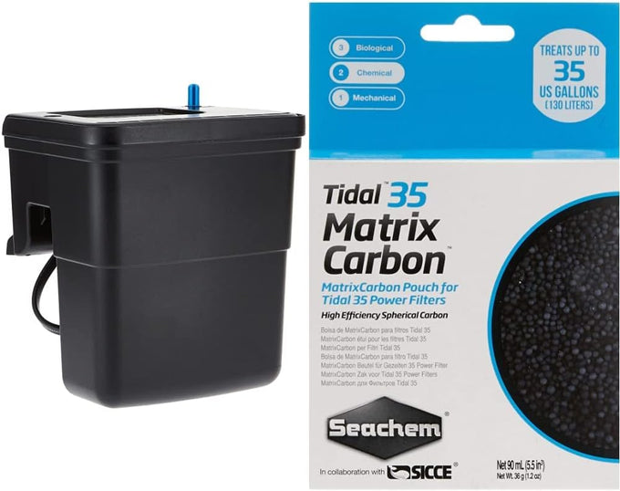 Seachem Tidal Power Filter for 35 Gallon Aquarium with Adjustable Flow and Skimmer, black