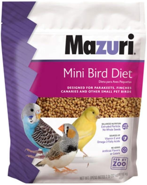 Mazuri nutritionally complete food for mini birds, 2 pound bag, small uniform particle size, no artificial flavors