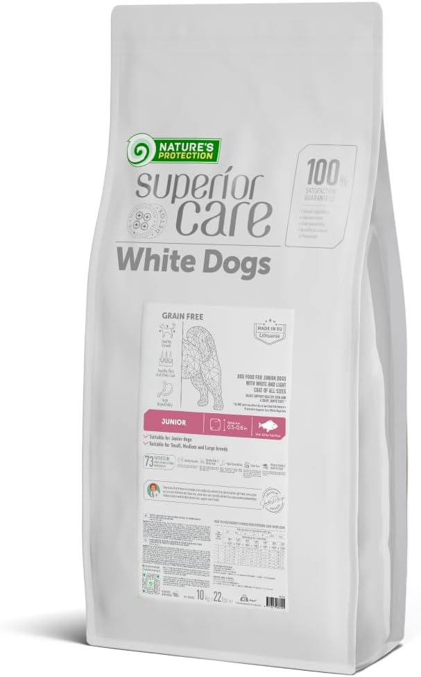 Nature's Protection Puppy Food Small Breed - High Protein, Grain-Free, Tear Stain Formula Dry Dog Kibble for White & Light Fur Dogs (Superior Care - White Fish, 3.3 lb)