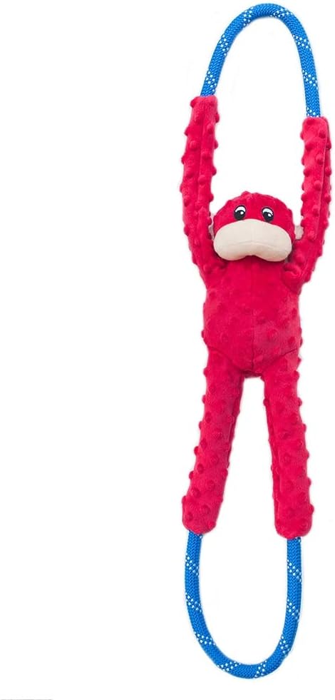 ZippyPaws Red Monkey RopeTugz Durable Dog Pull Rope Toy for Large Medium Small Dogs Squeaky Interactive