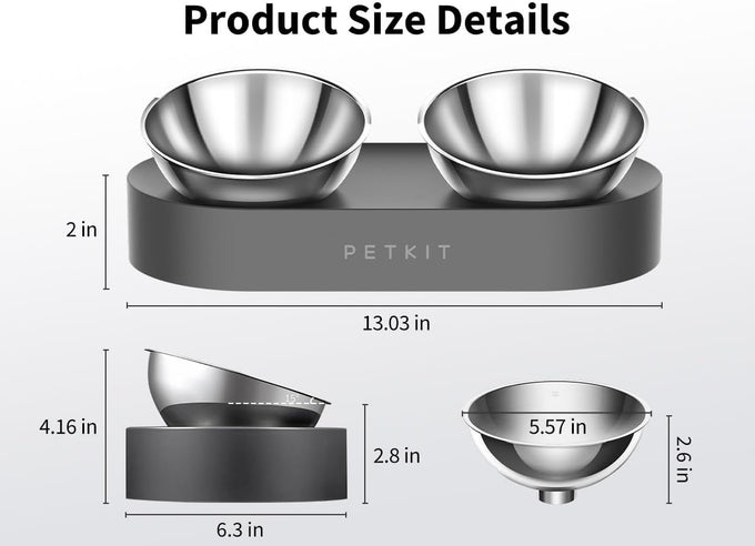 petkit 304 stainless steel elevated cat and dog bowls, non-slip, anti-vomiting, 15° tilted, dishwasher-safe