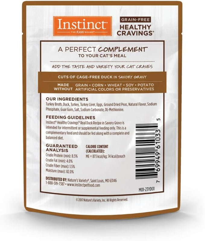 Instinct grain free wet cat food topper with real duck for fussy cats, 3 oz pouches, pack of 24