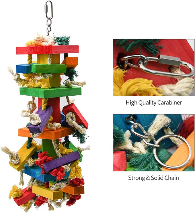 Ruby.Q 2 Pack Large Parrot Toy, Multicolored Wooden Chewing Toy for African Greys and Large Macaws, 20in
