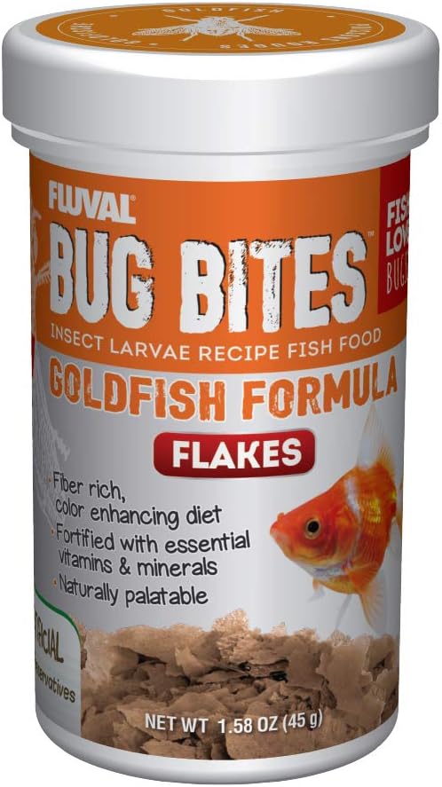 Fluval Bug Bites Goldfish Flakes for Small to Medium Fish, 3.17 oz, A7340, Brown, High Protein Food