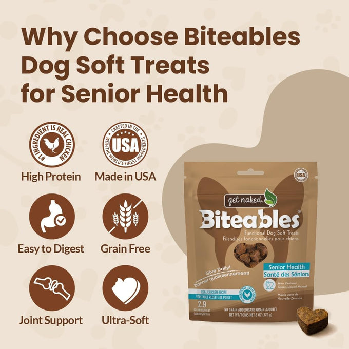 Get Naked Senior Health Soft Dog Treats with Real Chicken for Toothless Dogs