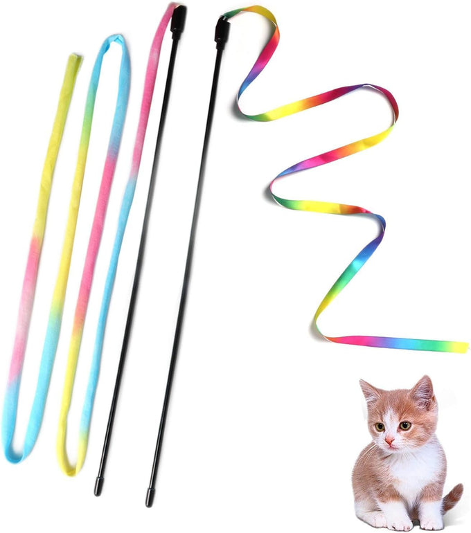 cat wand toys, colorful teaser wand string for exercise kitten stick kitty rope toy, 2-pcs set