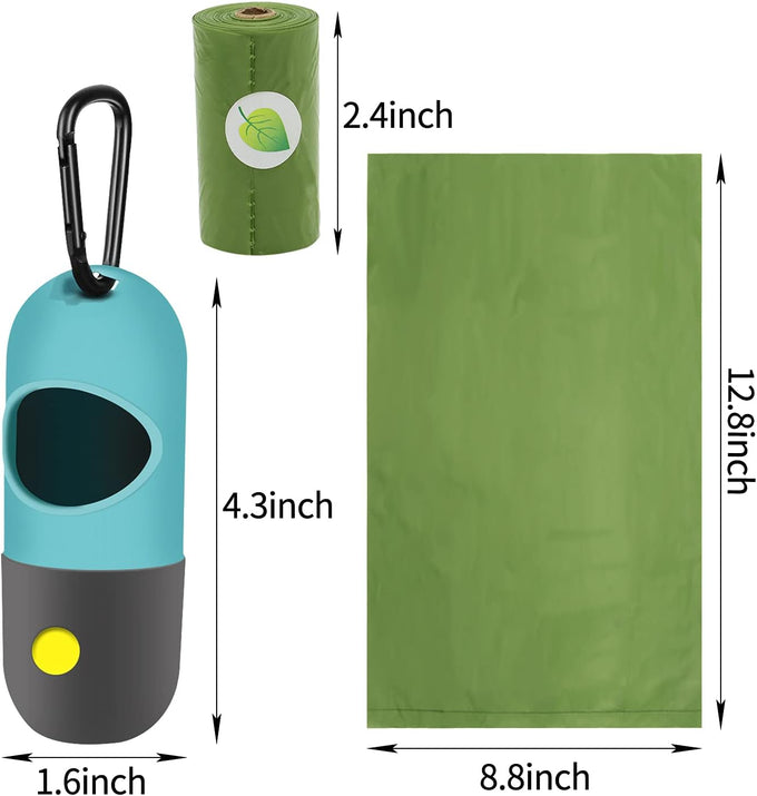 Eliamo 2-Pack Dog Poop Bag Dispenser with LED Flashlight and Carabiner Clip, Blue, Leash Holder for Night Walking