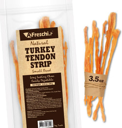 A Freschi srl Turkey Tendons for Small Breeds USA-Sourced Human Grade Long-Lasting Rawhide-Free Puppy Chews 3.53 oz Pack