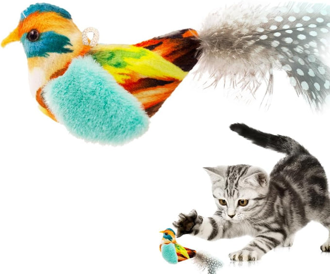 2-pack Catnip Cat Toys with Real Feather, Lifelike Chirp Sound for Indoor Hunting Instinct