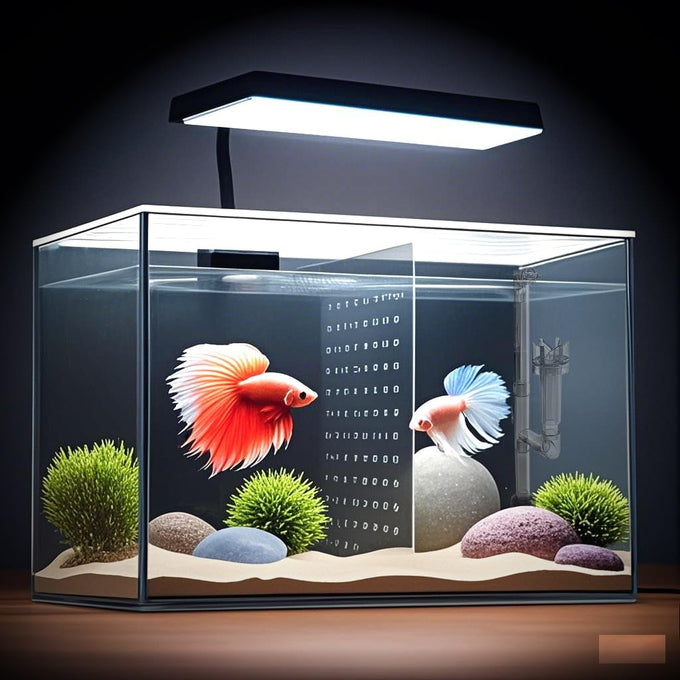 12.6" L 3-gallon nano glass aquarium with separator plate, LED light, filter for betta, multi-functional square fish tank, white 4mm glass