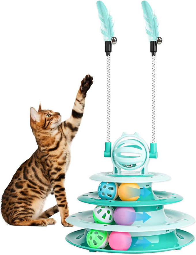Lalakats interactive cat toy 4-tier carousel with 6 balls and 2 cat-tease