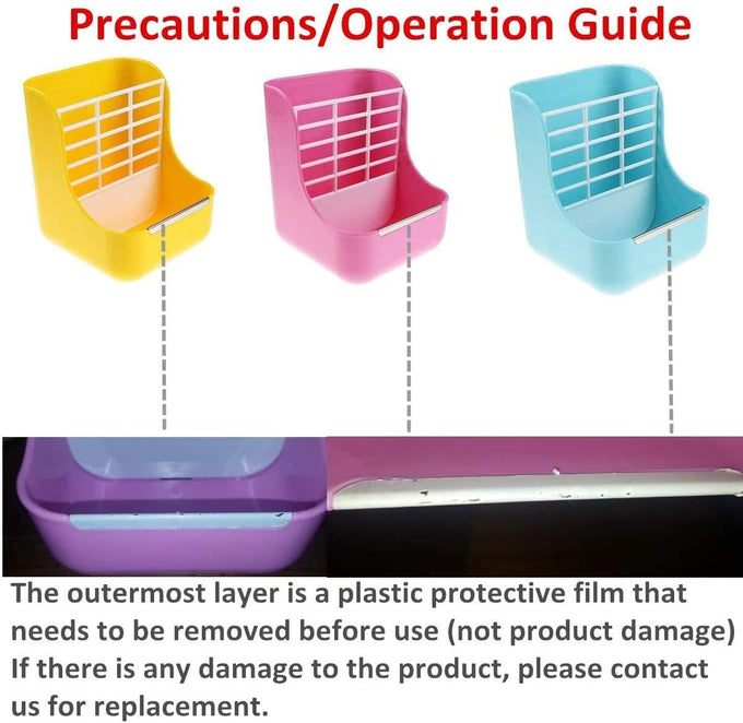 Rabbit and Small Pet Hay Feeder, Pink (Plastic), Adjustable, Removable Grass Rack, Stainless Steel Edge